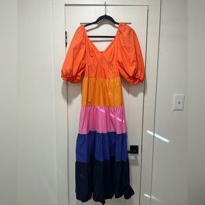 Farm Rio Tiered Colorblocked Maxi Dress XS